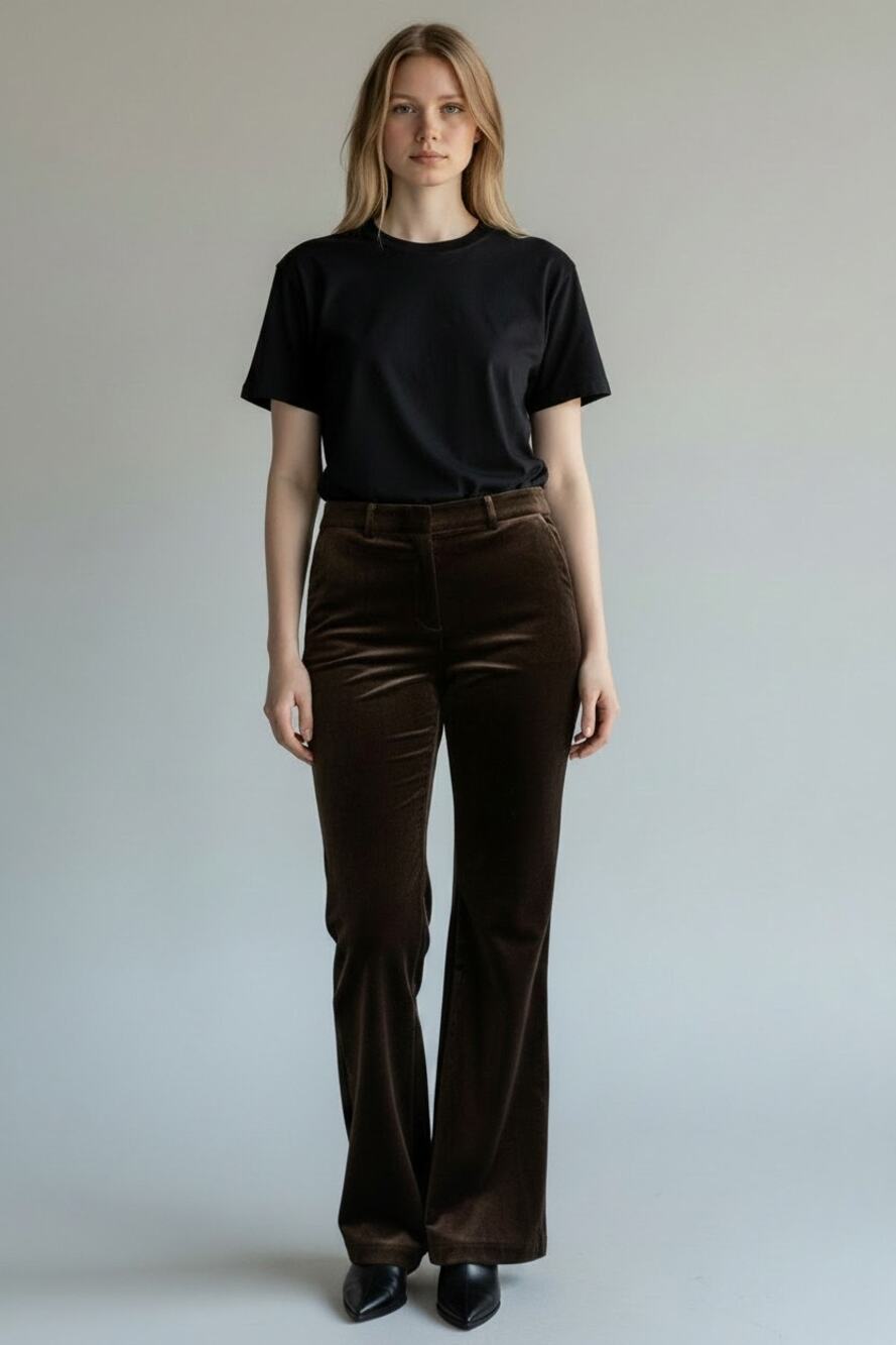 2 THEORY Pants Women's Chocolate brown velvet flared trousers 31" inseam bootcut